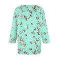 thumbnail image 3 of WTOBBY Women's Retro Botanical Print Top V-Neck 3/4 Sleeve Tunic Relaxed Fit Blouse with Lightweight Chiffon Fabric Comfort,Cyan S, 3 of 4