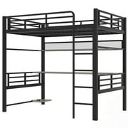 Euroco Metal Full Size Loft Bed with Desk and Shelves, Storage Gaming Bed with LED Light for Kids Teens
