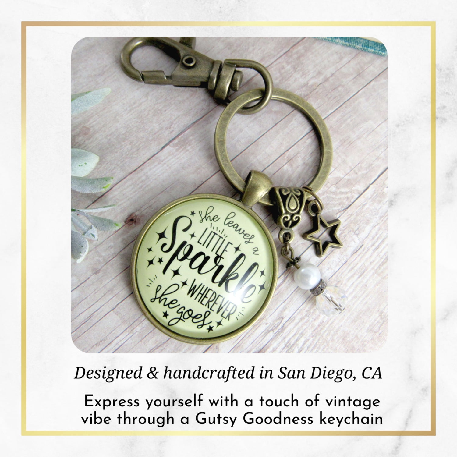 She Leaves Little Sparkle Gutsy Goodness Keychain Bronze Metal Female Adult Jewelry