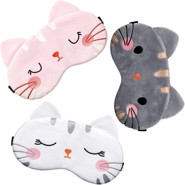 Lindo antifaz para dormir 3 piezas de dibujos animados gato perro cara ojo cubierta divertido animal dormir máscara suave ligero noche dormir máscaras gatito antifaz venda para mujeres hombres niños JAMW Sencillez