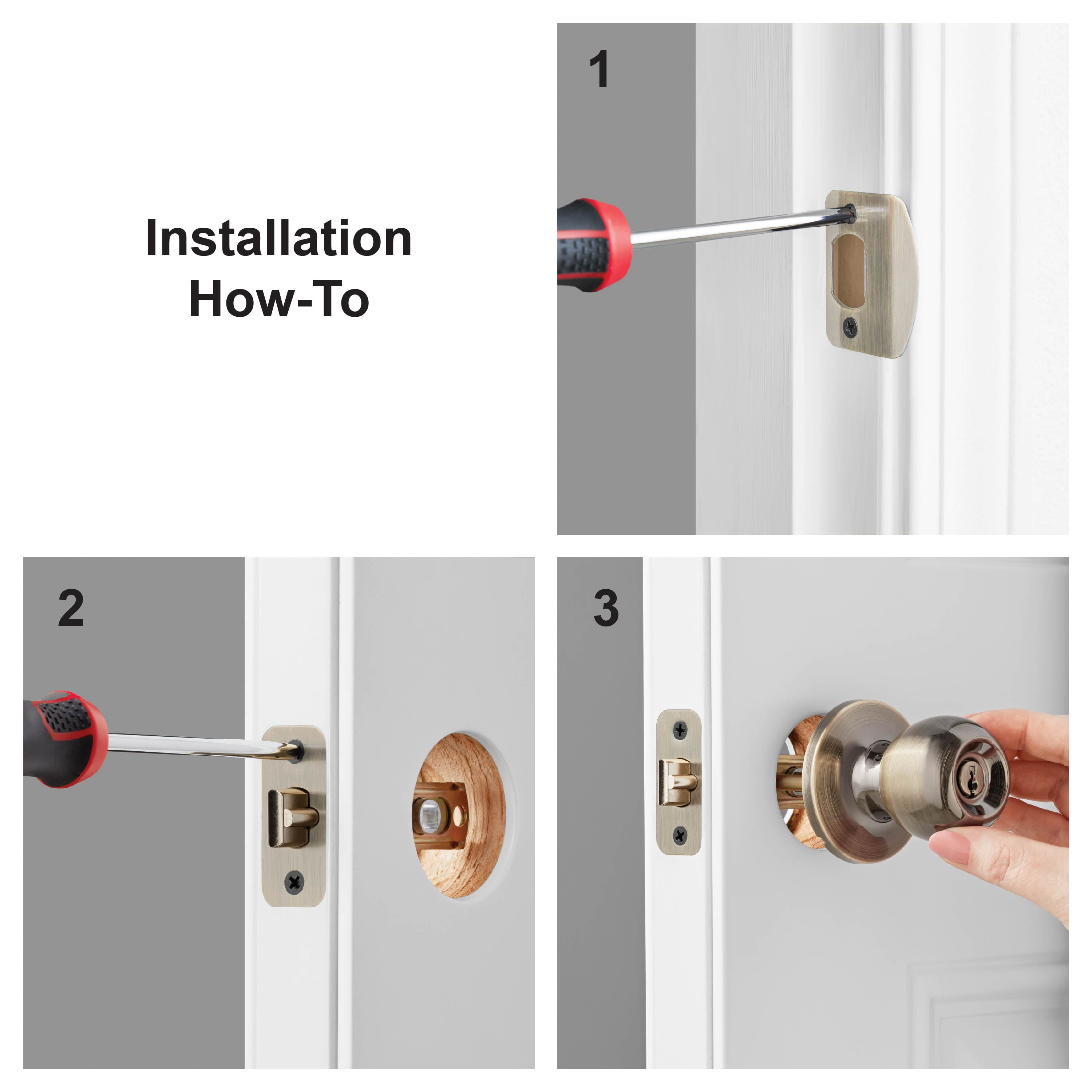 (2 pack) Hyper Tough Two Keyed Entry Ball Locking Doorknobs Antique Brass Finish Twin Pack