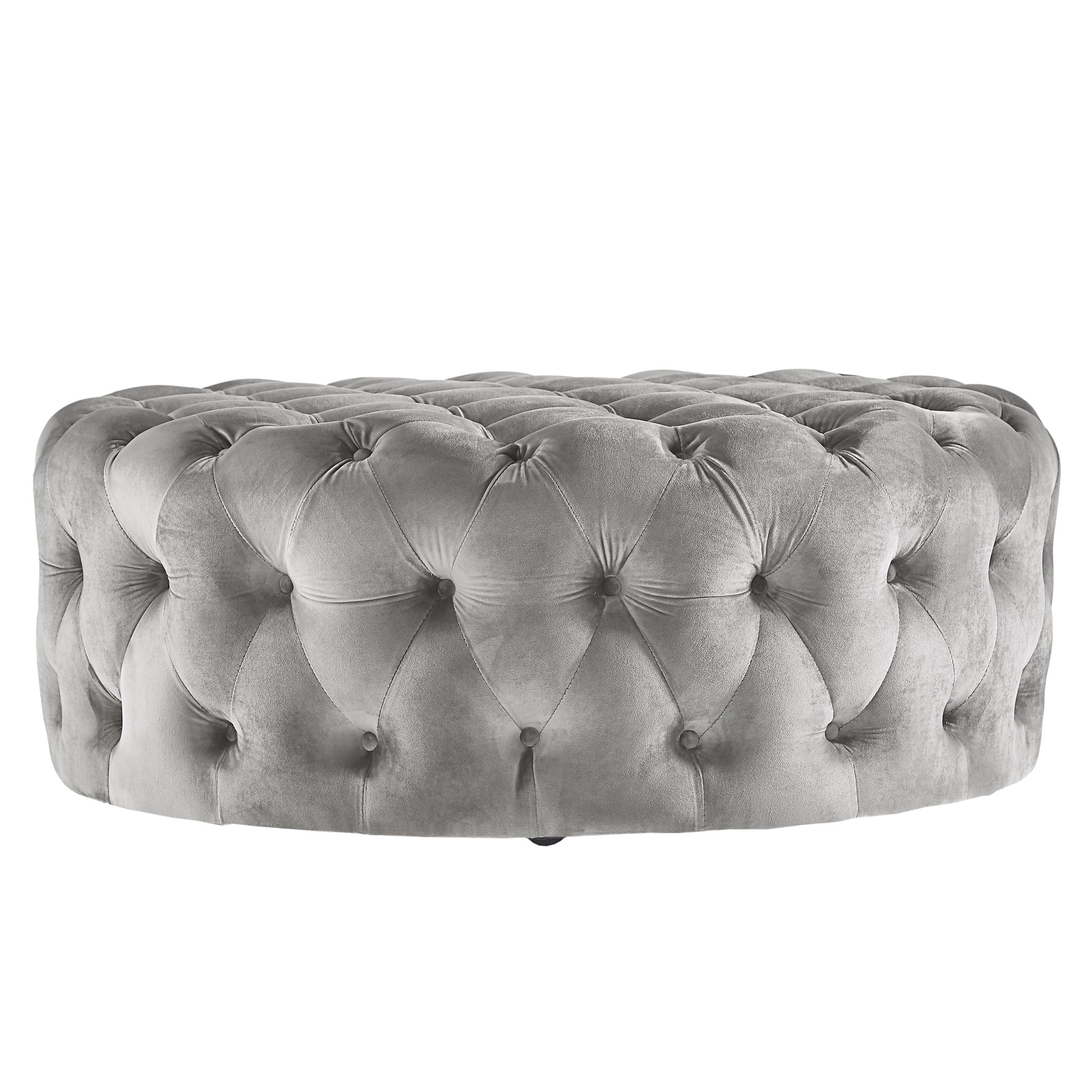 Weston Home Bowman Round Velvet Ottoman, Grey