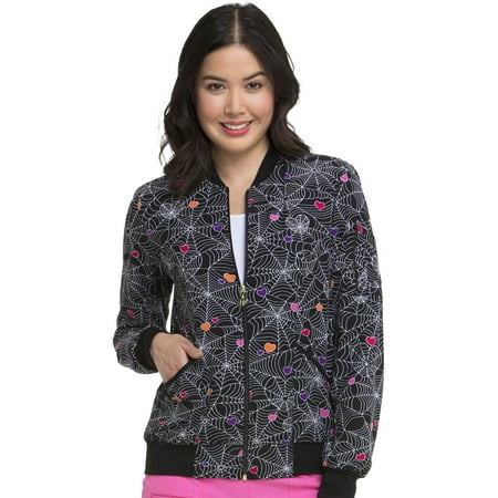 

HeartSoul Prints Women s Warm Up Scrubs Jacket Zip Front Bomber HS311