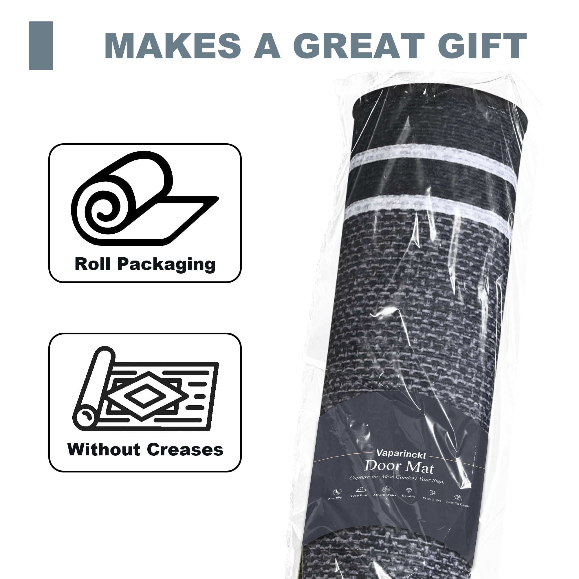 Vaparinckl Door Mat, Non Slip 24"x36" Front Indoor Doormat, Welcome Mat for Inside, Absorbent Rubber, Low Profile Dirt Trapper outdoor Rug For Entryway & Outside Entrance, Dark Gray