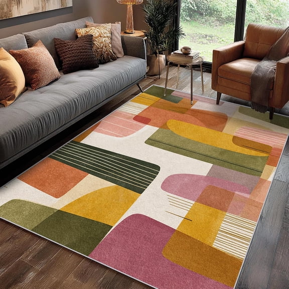 Mid Century Modern Geometric Area Rugs, Abstract Pattern Carpet, Washable Non Slip Low Pile Soft Rug for Living Room Bedroom Home Office Decor Mat 2x3ft