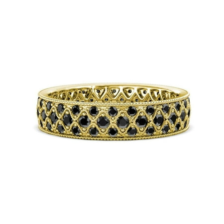 Black Diamond Eternity Band Black Diamond Three Row Eternity Band with Milgrain Work 1.13 to 1.28 Carat tw in 14K Yellow Gold.size 7.0 ()
