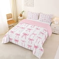 thumbnail image 2 of Manfei Girly Bow Full Size Comforter Sets For Kids,Pink Ribbon Bowknot Bedding Sets,Pink Reversible,3pcs, 2 of 7