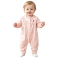 thumbnail image 3 of JUMEYU Baby Rompers Girl Long Sleeve Baby Girl Clothes Cute Floral Infant Newborn Baby Clothes for Girls Print Snap Baby Girl Romper Jumpsuit 0 3 6 9 12 18 Months (Orange,6-9 Months), 3 of 6