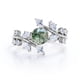 thumbnail image 3 of JeenMata Anillo de Compromiso 0,75 ct Diseño Hoja Rama, 6 Puntas, Redondo, Ágata Verde Musgo Blanca Opaca y Moissanita, Tensión Catedral en Baño Oro Blanco 18 K sobre Plata, 3 of 6