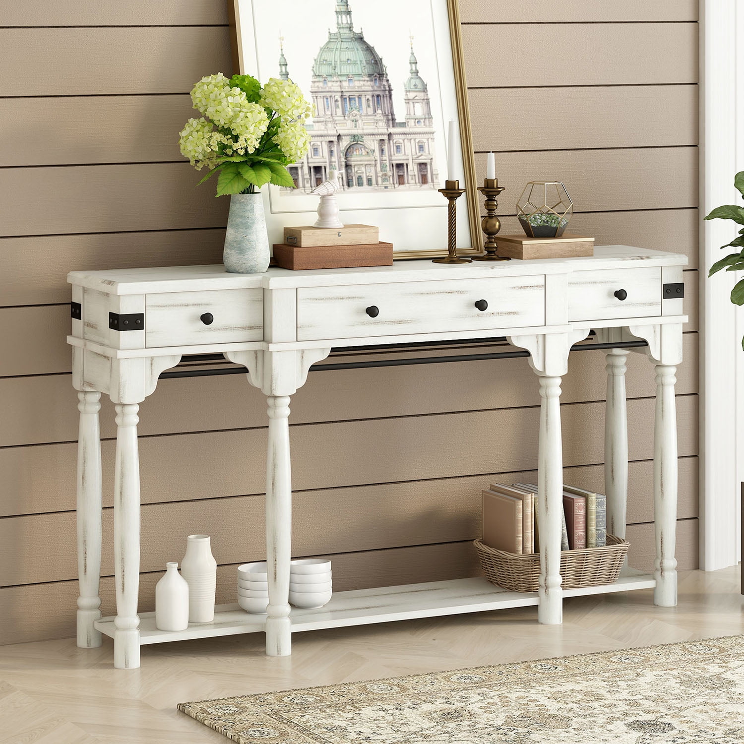 Kadyn 60" Console Table, Entryway Table with Storage Drawers and Bottom Shelf for Entryway, Hallway, Creamy White Kadyn 60" Console Table, Entryway Table with Storage Drawers and Bottom Shelf for Entryway, Hallway, Creamy White