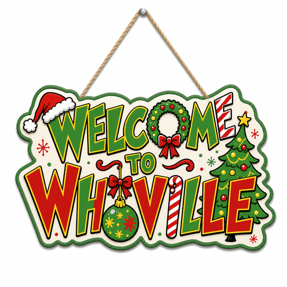 Christmas Wooden Door Sign Welcome to Whoville Wood Front Door Hanger for Christmas Decor