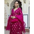 thumbnail image 4 of Janasya Women's Pink Brocade Woven Design Dress with Palazzo and Dupatta, 4 of 5