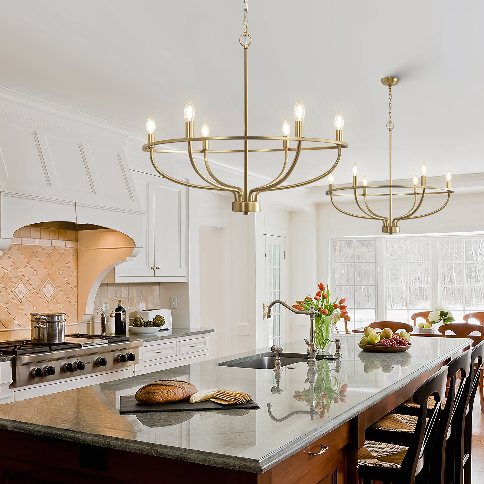 6 Light Gold Chandelier, Brushed Gold Light Fixture Dining Table Candle Brass Chandelier Lighting for Bedroom Hallway Entryway Living Room Kitchen 29in Brushed Brass Chandeliers