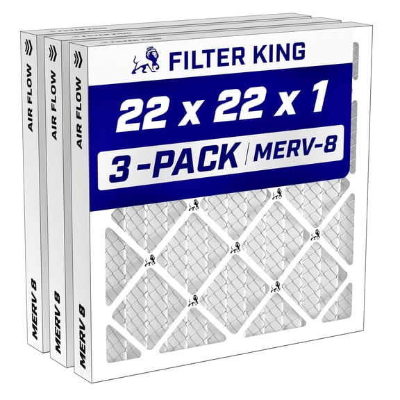 Filter King 22x22x1 Air Filter MERV 8, AC Furnace Filters (3-Pack)