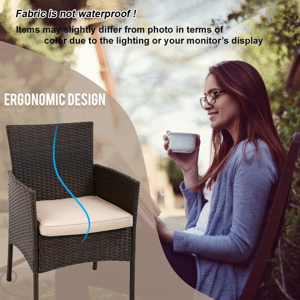 FDW Outdoor Patio Furniture Sets 3 Pieces Patio Set Wicker Bistro Set Rattan Chair Conversation Sets Garden Porch Furniture Sets for Yard and Bistro with Coffee Table,Brown