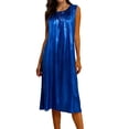 thumbnail image 2 of Women's Elegant Midi Shift Dress Round Neck Sleeveless Gathered Detail Metallic Shimmer Texture Relaxed Fit Flowy Hem Cocktail Party Club Night Wedding Guest Evening Gown, 2 of 7