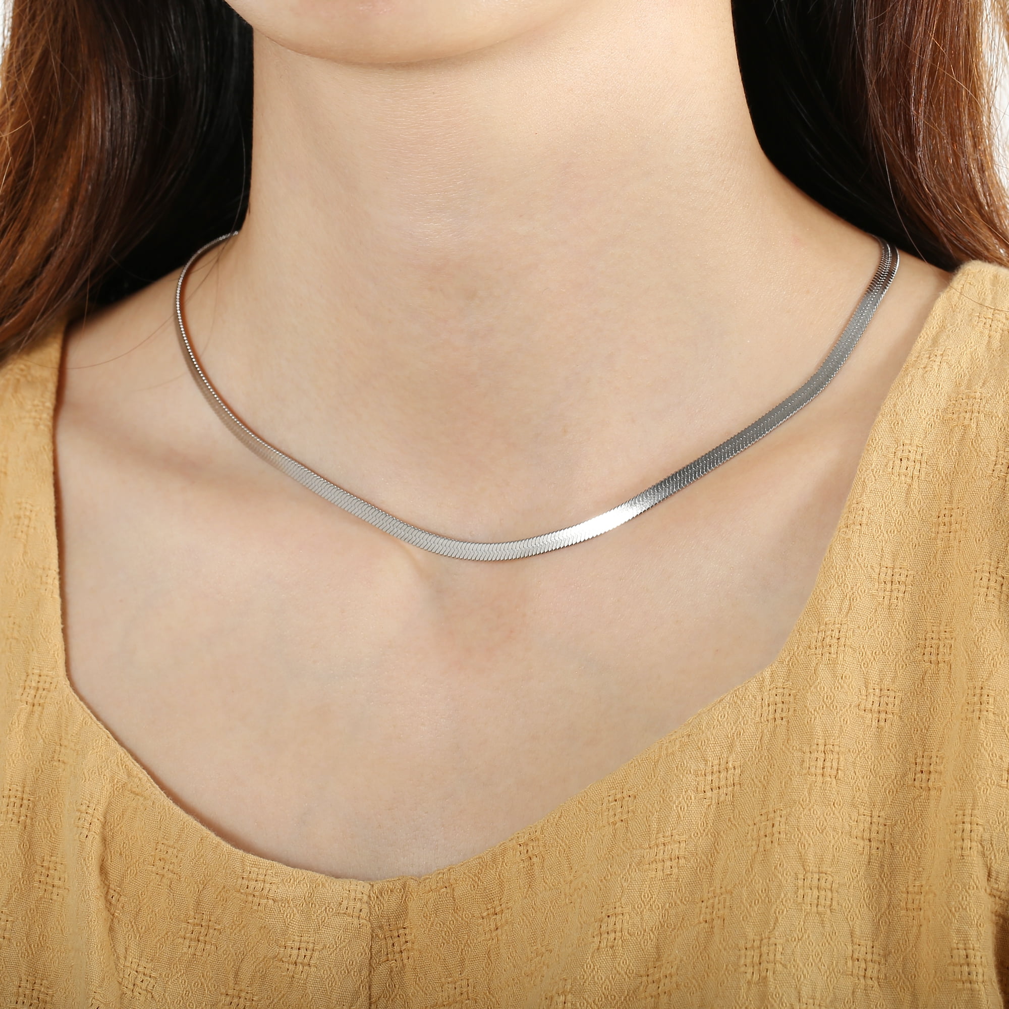 Unique Bargains Vocoste Silver Plated Flat Snake Chain Choker