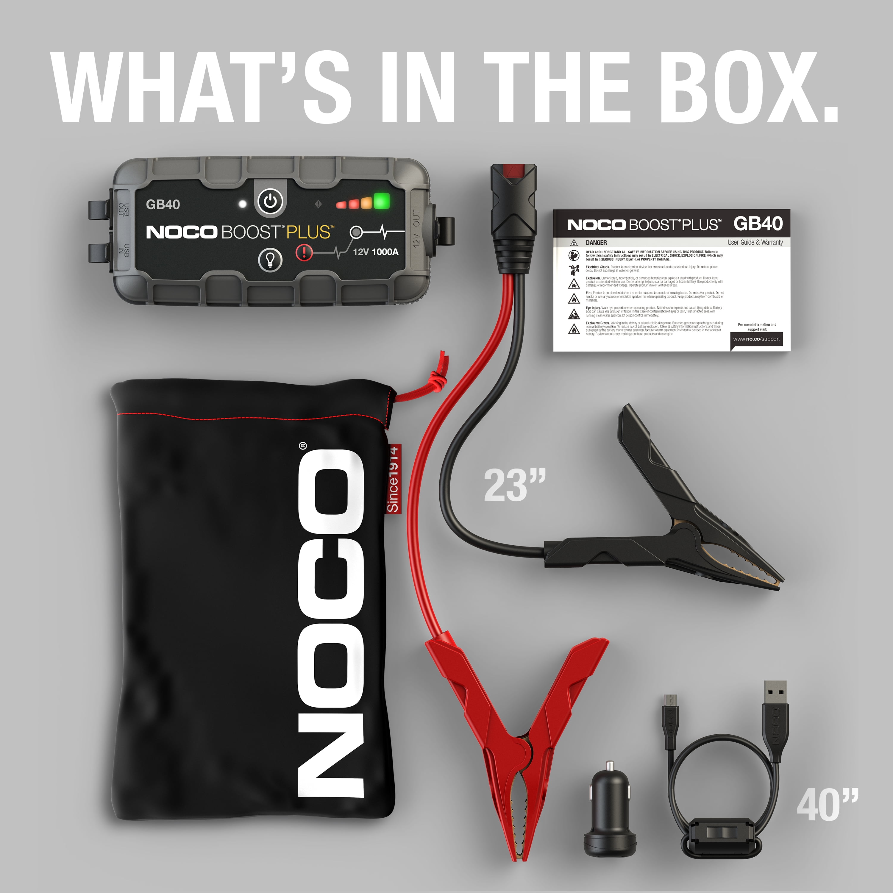 NOCO Boost Plus GB40 1000A 12V Booster Batterie Voiture Lithium UltraSafe,  Chargeur Batterie Portable USB et Câbles de Démarrage pour Moteurs à
