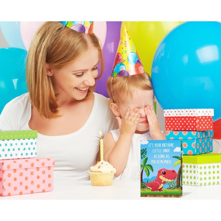 Stuff4 Kids Dinosaur Birthday Card - 5.7x5.7 Inch Cute Dino Greeting Card For Boys & Girls