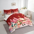 thumbnail image 4 of Manfei Red Pink Christmas Bedding Comforter Set 7pcs for Child, Funny Santa Claus King Bedding Sets, Winter Snowman Penguin Reversible Bed Sheets, Ultra Soft Home Decor, 4 of 8