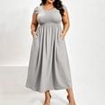 thumbnail image 4 of ClodeEU Women's Plus Size Square Neck Cap Sleeve Smocked Waist Midi Dress, Casual Summer Flowy Dress with Pockets Gray,Women's Plus XXXXL, 4 of 8