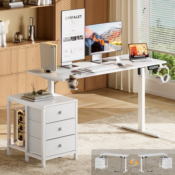 GUNAITO Computer Desk 66" × 23.6" Electric Standing Desk with 3 Drawers Height Adjustable Stand Up Table Ergonomic Sit Stand Desk with Splice Board for Home Office White