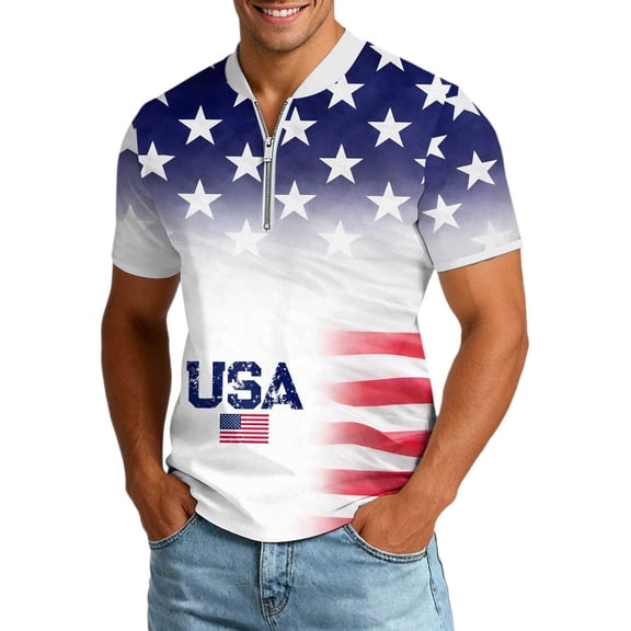 xfsWaSs Mens T Shirts 4th Of July Patriotic Graphic Print Half Zip Short Sleeve T Shirt Casual Tops For Independence Day Celebration Tshirts Trendy Clothes