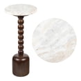 thumbnail image 3 of JONATHAN Y Turner 24.5" Designer Cottage Spindle Wood Column Drink Table and Decorative End Table with White/Beige Marble Round Top, Dark Brown, END3002C, 3 of 5