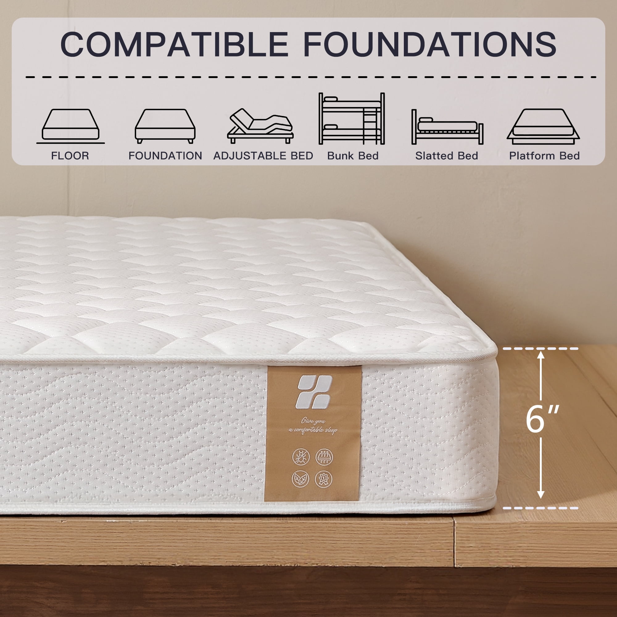 Zoopower Twin Mattress for Kids, 6 inch Twin Bunk Bed Mattress in a Box for Kids Room, Medium Firm, CertiPUR-US