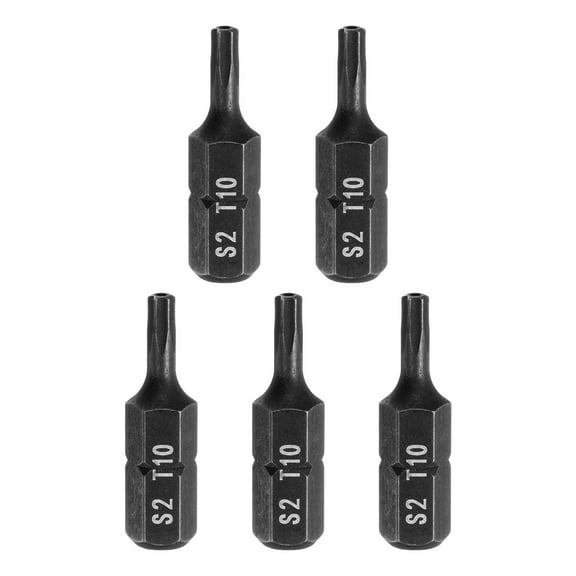 Uxcell 5pcs T10 Torx Screwdriver Bit 1/4" Hex Shank 25mm/1" Length S2 Steel Star 6 Point Head Hex Security Screw Driver Bits with Hole for Impact Electric Screw Driver Power Tools, Black