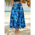 thumbnail image 3 of Hibeli Women Hawaiian Floral Print Maxi Skirt High Elastic Waisted Split Thigh Long Skirt with Pockets, 3 of 8