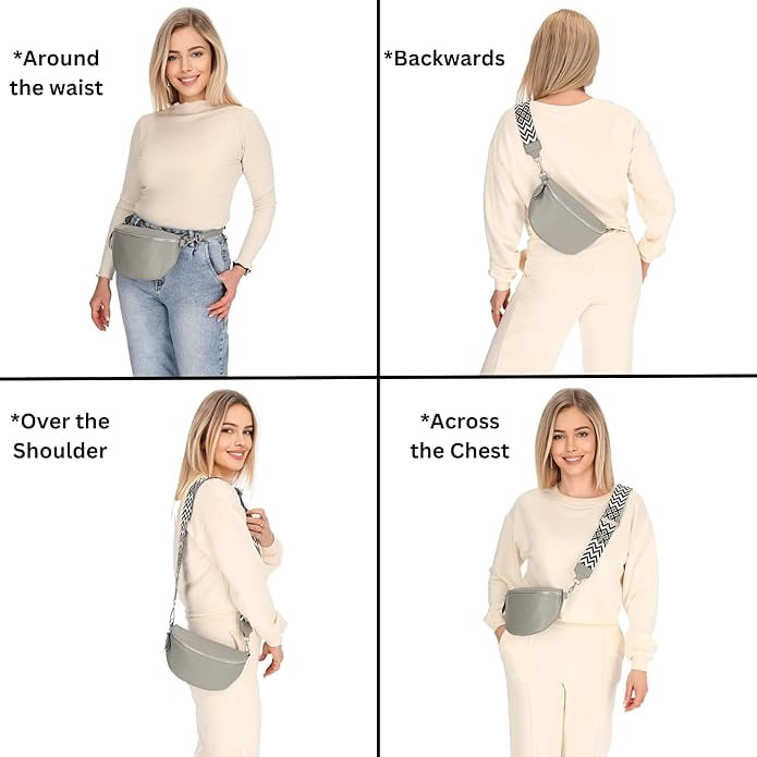 Leather Waist Belt Bag with 2 Detachable Straps, Stylish Unisex Crossbody Hip Pack for Travel, Italien Handcrafted Fanny Pack in 8 Colors