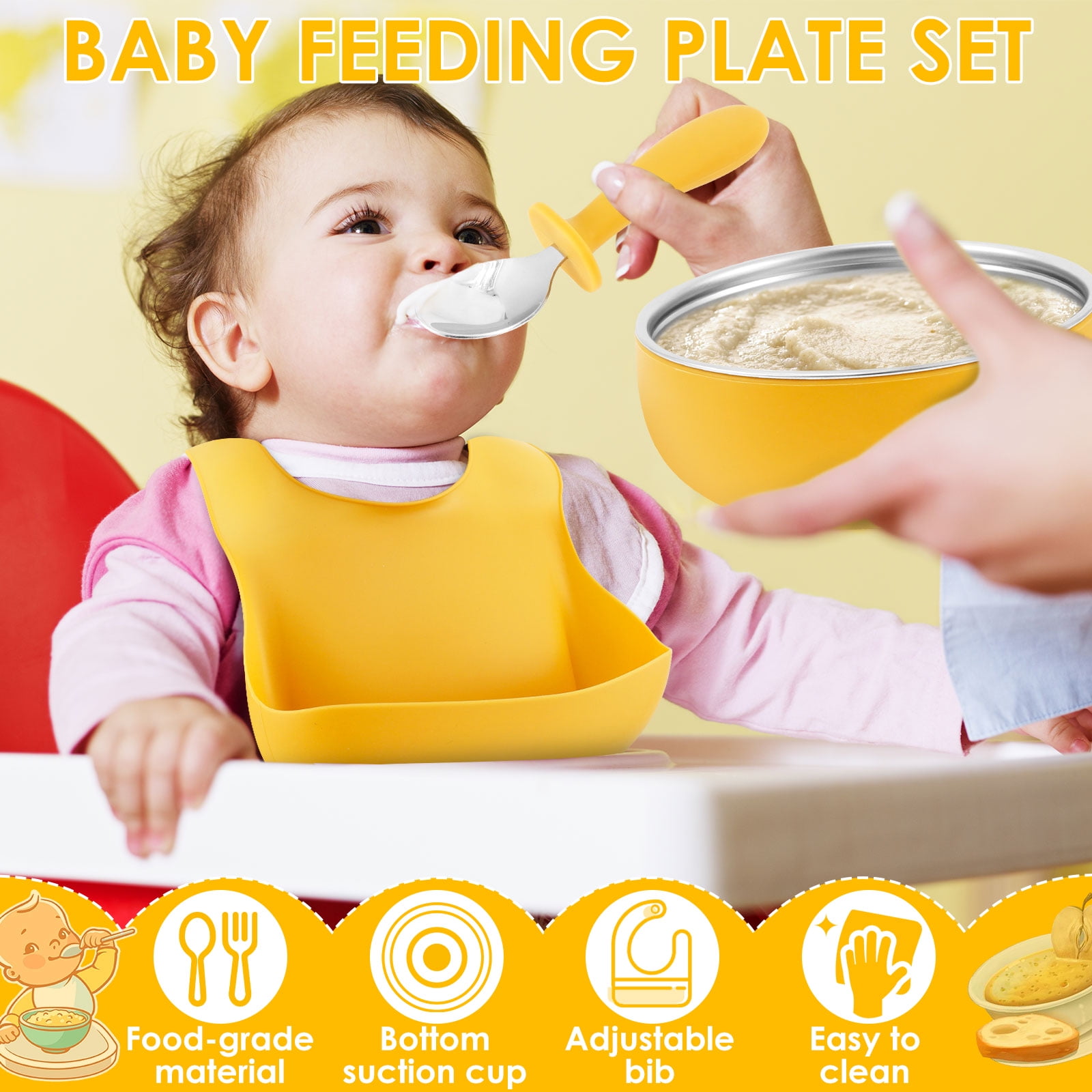 6 Pcs Stainless Steel Kids Plates and Bowls Set Toddlers 3 Compartment Suction Bowls with Removable Silicone Shell Self Feeding Plates for Toddlers Baby