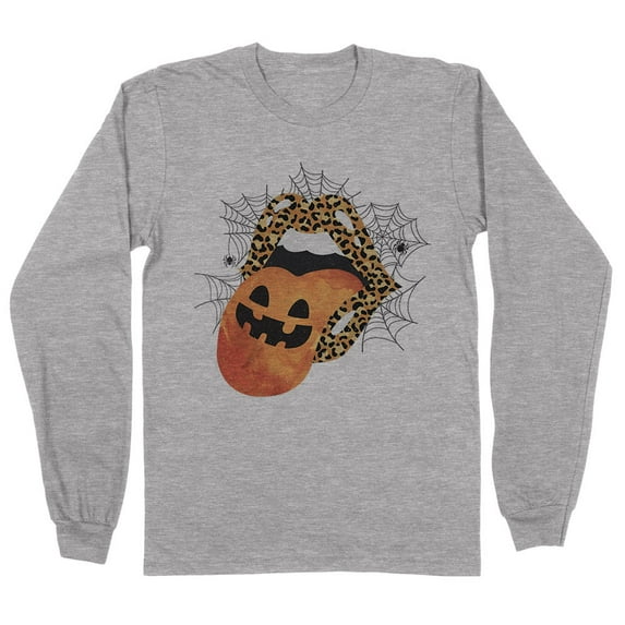 Pumpkin Lips Halloween Long Sleeve Shirt Unisex X-Large Grey
