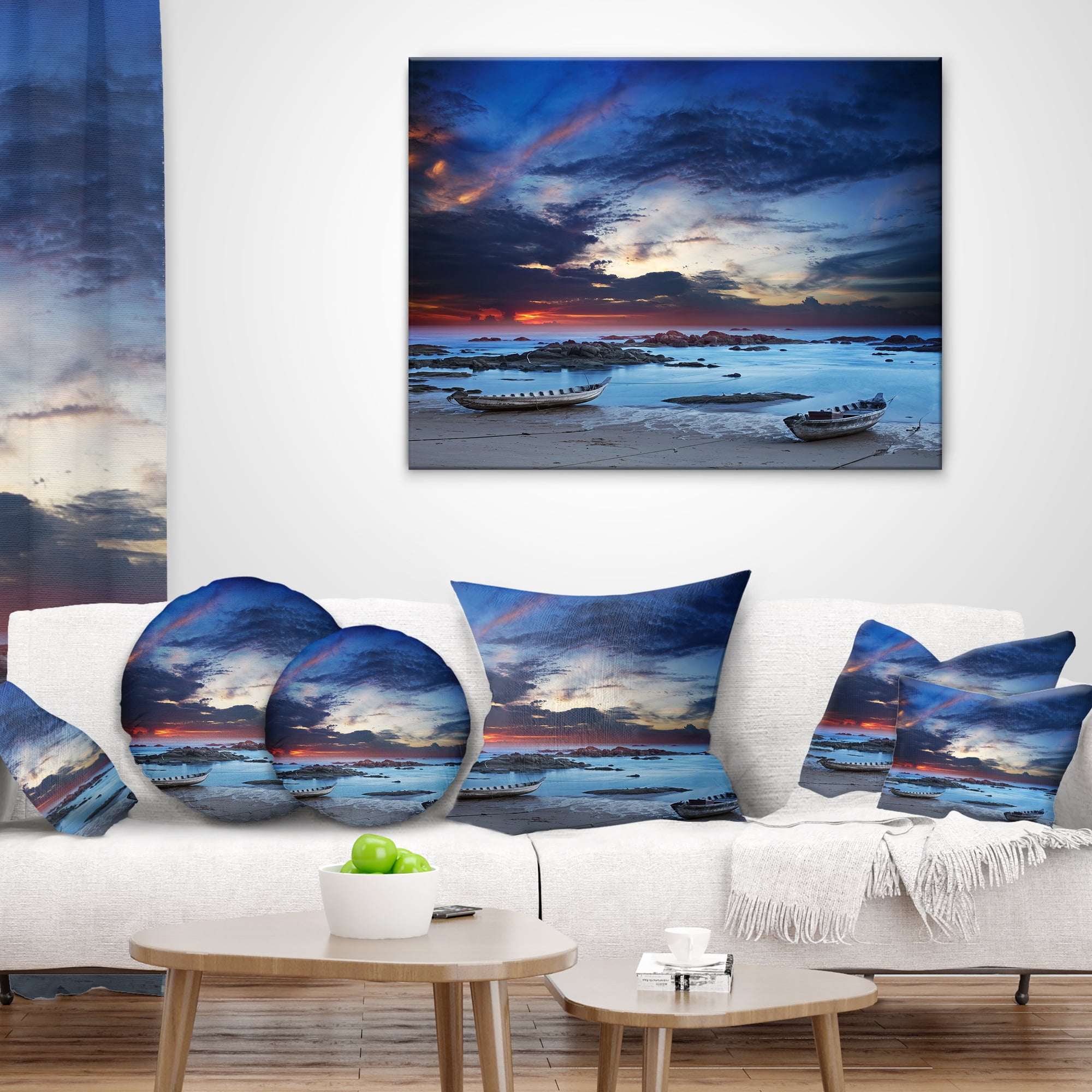 Designart Colorful Traditional Asian Boats - Landscape Printed Throw Pillow - 16x16