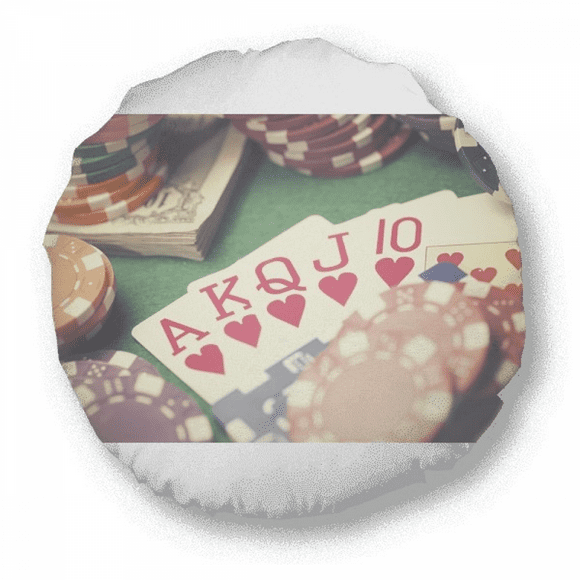 Hearts Flush Poker Gambling Photo Round Throw Pillow Home Decoration Cushion