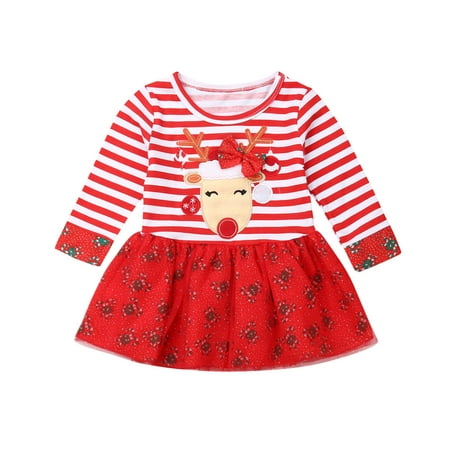 

Girl s Dress Cartoon Elk Print Long Sleeve Round Neck Dress for Birthday Party Festival Vacation