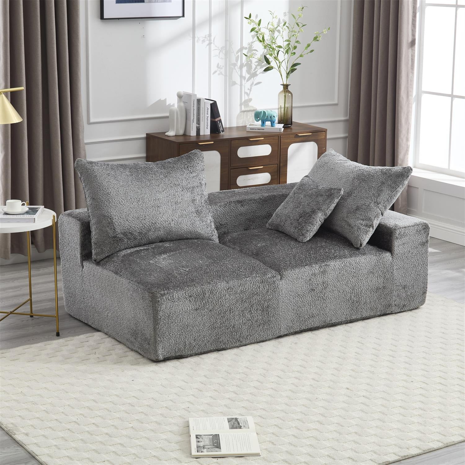 Demi Bonn 67" Premium Fabric Sofa, Cozy 2-Person Couch for Living Room and Office, Comfort Style Lazy Leisure Seat, Gray