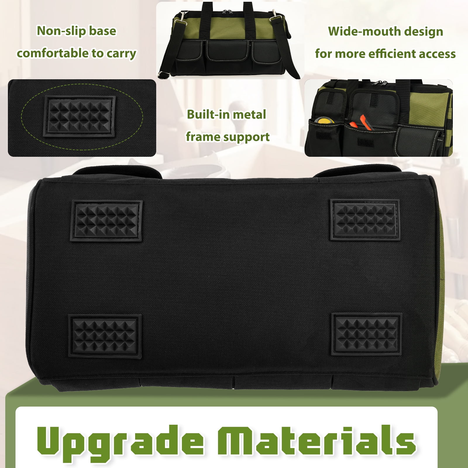 Heavy Duty Tool Bag 16 Inch，Portable Empty Tool Box Organizer with Multi Pocket and Wide Mouth for Repairmen Electrician Carpenter
