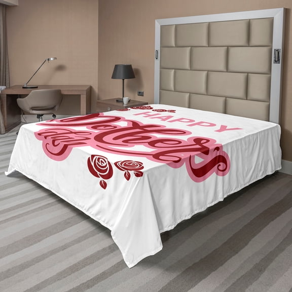 Ambesonne Saying Flat Sheet, Happy Mothers Day Roses, California King, Pale Pink Ruby White