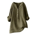 thumbnail image 2 of Baberdicy Women's Cotton Linen Shirts Stand Collar Button down Solid Color Long Sleeve Casual Blouses, Bronze Xxl, 2 of 3