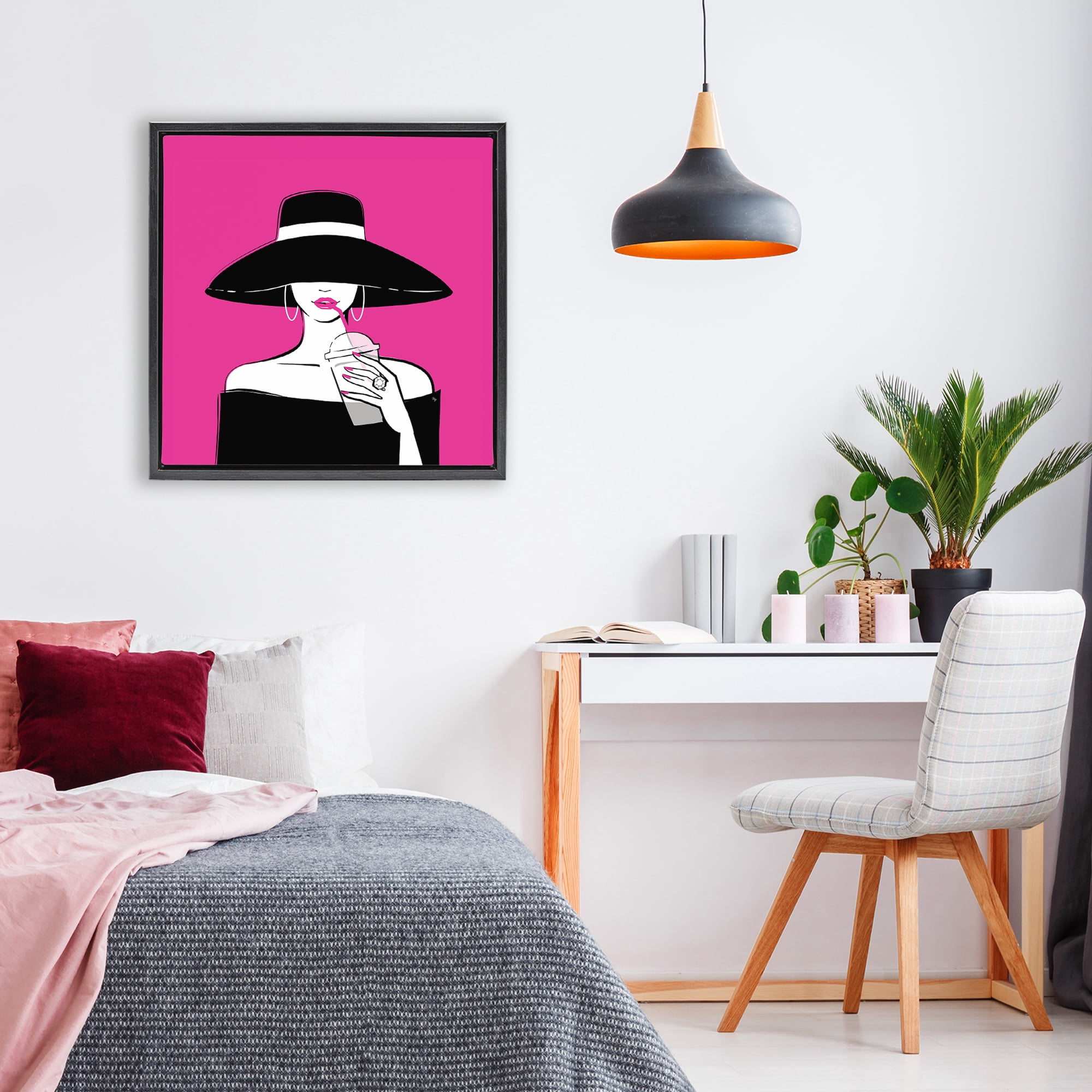 Stupell Industries Black Hat Glamourous Woman Black Framed Floater Canvas Wall Art, design by Martina Pavlova