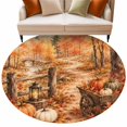 thumbnail image 2 of Thanksgiving Fall Round Area Rug 5 FT,Non Slip Bedroom Area Rug,Rustic Orange Pumpkin Maple Leaves Forest Washable Soft Circular Carpet Floor Mat for Kitchen Dining Room Foyer Balcony Dorm, 2 of 9