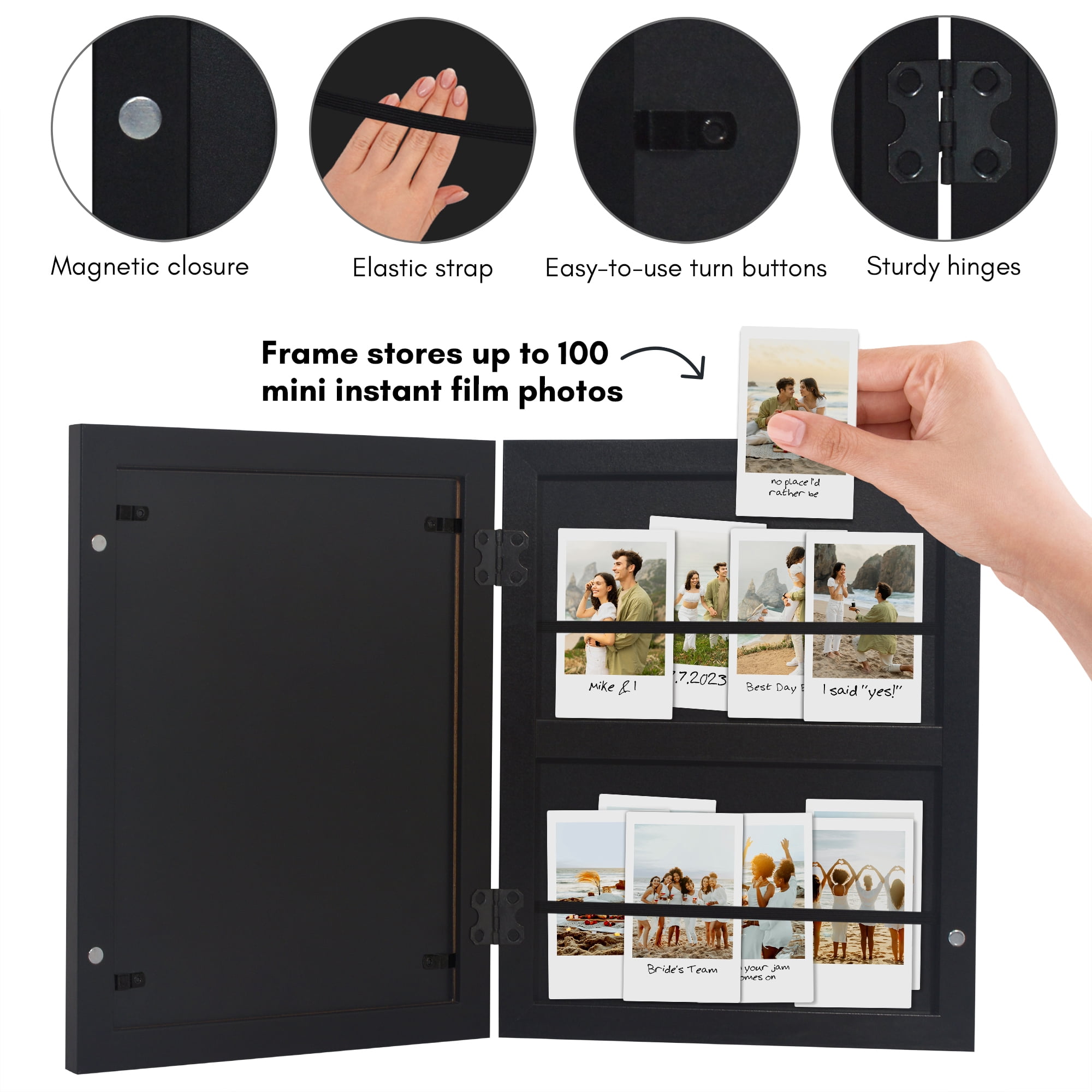 Americanflat 9x11 Picture Frame Storage with 2x3 Mat Fits Four Instant Print Photos Quick Change Frames Wall - Black
