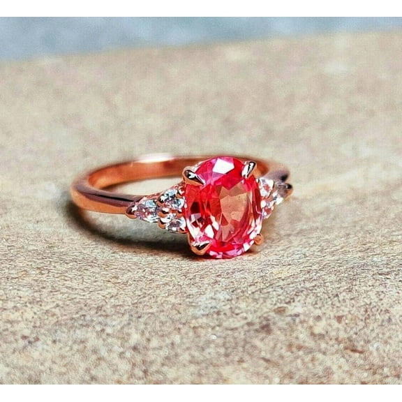 Maa Karni Natural padparadscha sapphire gemstone Delicate Promise Ring for Her,18k Gold Plated Rectangle Cut WOmens Stackable Ring, Band Ring