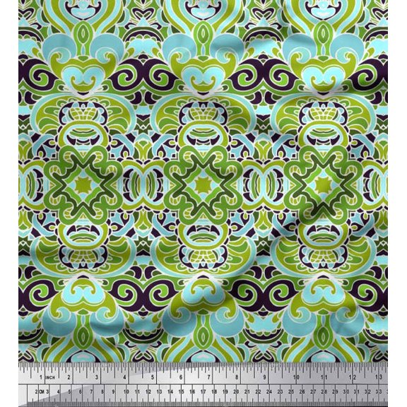 Soimoi Silk Fabric Floral & Paisley Decorative Print Sewing Fabric Yard 42 Inch Wide