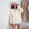 thumbnail image 4 of Women'S Casual Loose Long Sleeve Lapel Pullover Sweater Solid Color Lazy Style Knitted Top Cream White L, 4 of 5