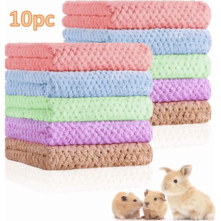 10-Piece Guinea Pig Cage Liners, Soft Coral Fleece Small Pet Blankets, Washable Quick-Dry Absorbent Bedding Towels for Rabbit, Hamster, Hedgehog & Chinchilla, 11.8 x 11.8 in