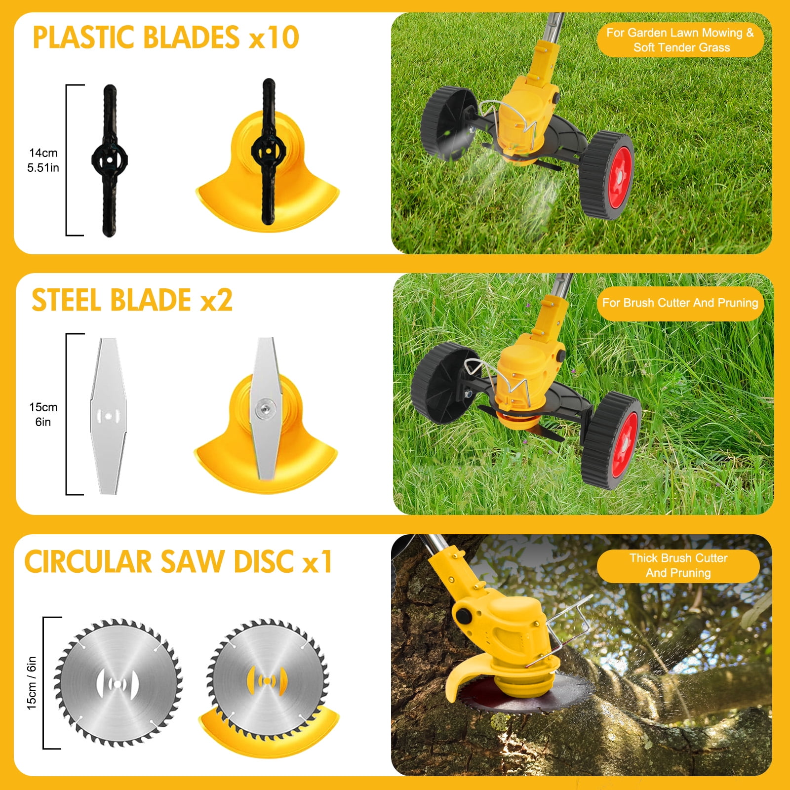 200W Cordless Electric Grass Trimmer, 24V Battery Powered Lawn Edger with 0-90° Angle Adjustment & Dual Safety Switch, Lightweight Wheeled Grass Cutter