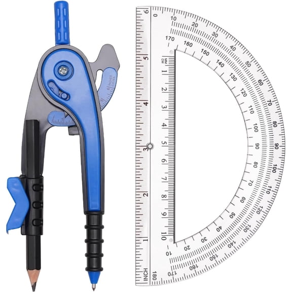 Compass and Protractor Set, Student Geometry Math Set, Drawing Compass and 6 Inch Clear Swing Arm Protractors 180 Math Protractor, to School Supplies